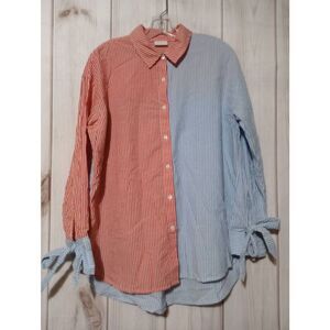 Abound Shirt Ladies Medium Oversized Red Blue Button‎ Front